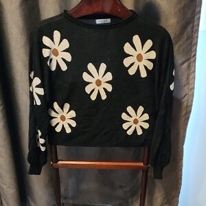 L'Amour Black Sweater with White Floral Design